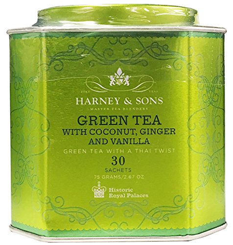 Harney & Sons Green Tea with Coconut, Ginger and Vanilla, 30 Sachets (75 g), 6.7 Ounce