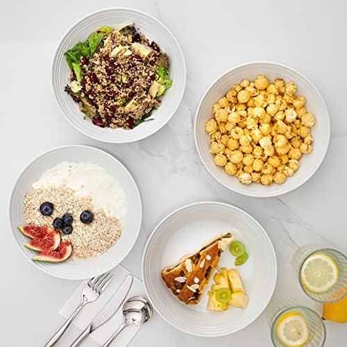 Y YHY 9" Pasta Bowls, 40oz Large Salad Bowls Set of 6, Wide Shallow Ceramic Bowls for Serving Soup, White Dinner Plates Set for Kitchen