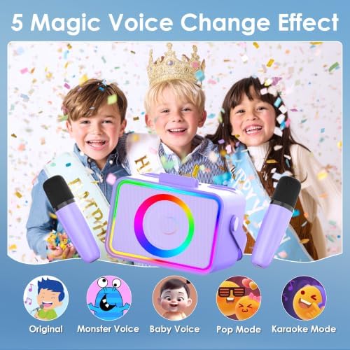 Karaoke Machine for Kids Adults,Portable Bluetooth Speaker with 2 Wireless Microphone with LED Lights, Karaoke Microphone with PA System Supports USB/TF/AUX,Gift for Party (Black)