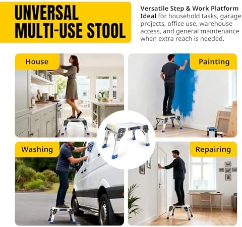 MaxWorks Folding Aluminum Work Platform and Step Stool 350 lb Capacity Lightweight Portable Step with Carry Handle for Garage Home and Jobsite Use