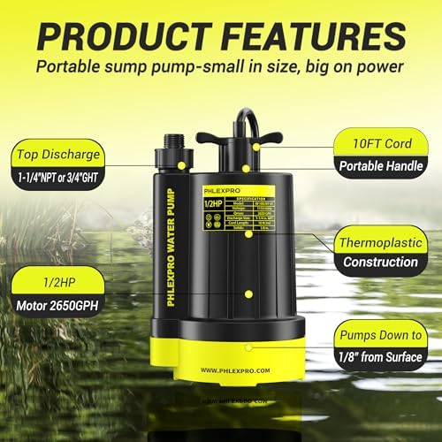 1/2HP Automatic Submersible Sump Pump, 5300 GPH Water Pump | 3/4" Garden Hose Check Valve Adapter, 2650 GPH Water Removal for Swimming Pool Cover Hot Tubs Flooded House Basement