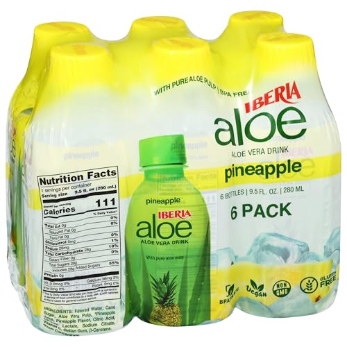 Iberia Aloe Vera Juice Drink With Aloe Pulp, Pineapple, 9.5 Fl Oz (Pack of 6)