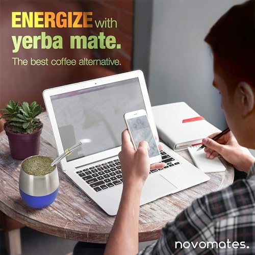 Novomates [NEW] Mate Cup and Bombilla Set - Mate Gourd - Includes Double Wall Stainless Steel Yerba Mate Tea Cup with Stanley Steel Mate Straw –