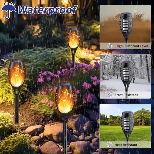 KYEKIO 12Pack Solar Torch Light with Flickering Flame for Halloween Decor