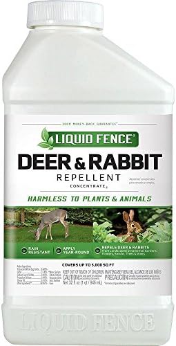 Liquid Fence Deer And Rabbit Repellent Concentrate 32 Ounces, Apply Year-Round | Use to Treat on Gardens, Flowers, Shrubs, Trees & Vines, Covers up to 5,000 Sq. Ft., Harmless to Plants & Animals