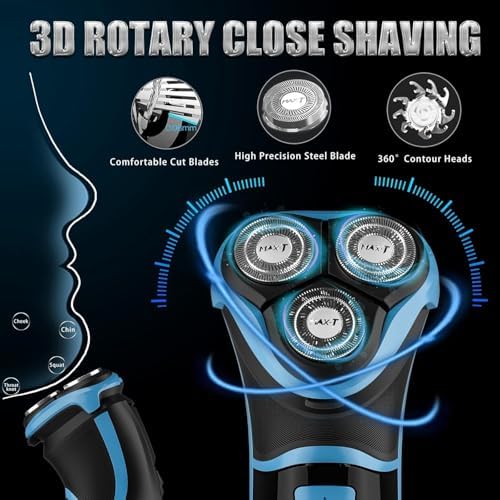 Men's Electric Shaver - MAX-T Corded and Cordless Rechargeable 3D Rotary Shaver Razor for Men with Pop-up Sideburn Trimmer Wet and Dry, IPX7 Waterproof, Plug & Play