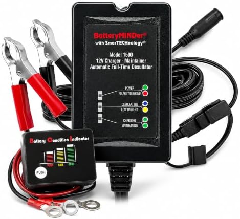 15CEC1B 12V-1.5A Smart Battery Trickle Charger, Maintainer, and Desulfator with Battery Condition Indicator - for Winter and Long Term Storage
