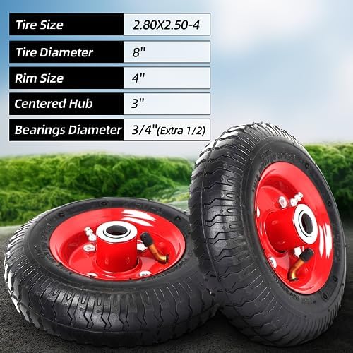 AR-PRO (2-PACK) 4.80/4.00-8" Tire and Wheel, 16" Pneumatic Tire Wheels with 3/4" Bearings and 3" Centered Hub for Wheelbarrow, Hand Truck