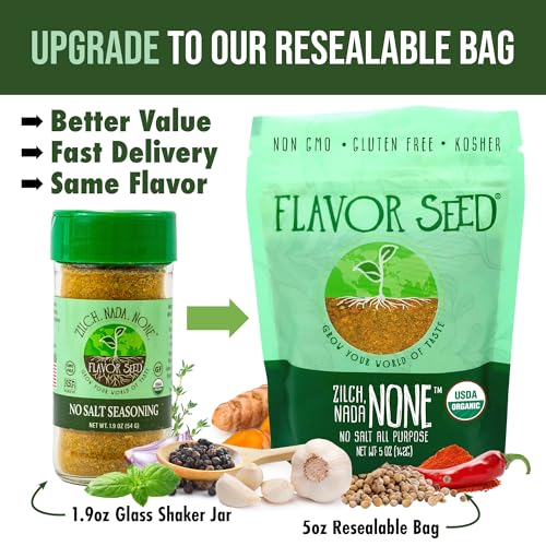 Organic No Salt Seasoning - Zilch Nada None by Flavor Seed, Salt Substitute for Cooking with Herbs & Spices, All Purpose Seasoning for Meat