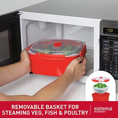 Sistema Heat & Eat Microwaveable Food Steamer with Removable Steamer Basket & Steam Release Vents, Large 3.2L Capacity, Dishwasher & Freezer-Safe, BPA-Free