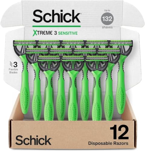 Schick Xtreme 3 Sensitive 3-Blade Disposable Razors for Men, 12 ct