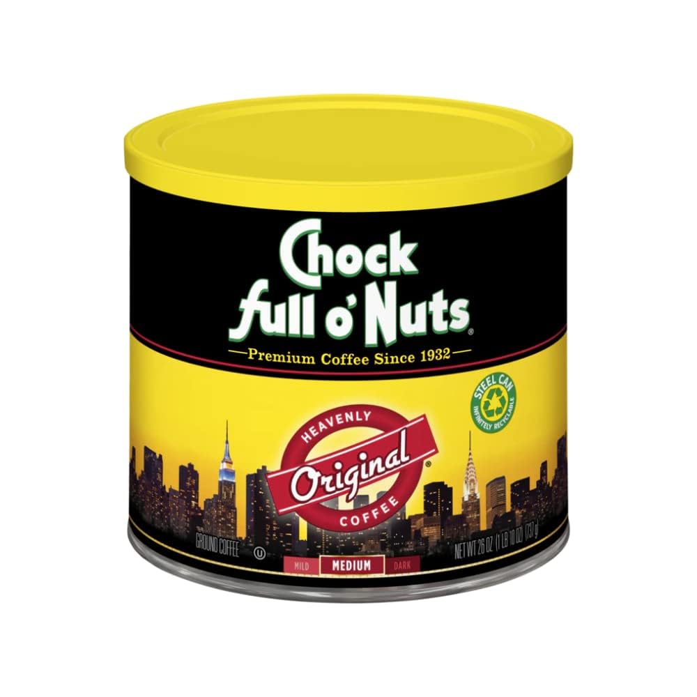 Chock Full o' Nuts French Roast Ground Coffee – Premium Beans in Recyclable Steel Can – Rich Flavor & Aroma, Dark Roast – Perfect for Drip, Pour-Over, Percolator – 26 Oz Can