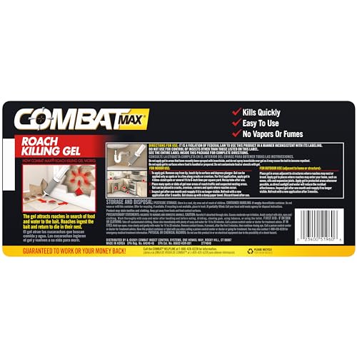 Combat Max Roach Killing Gel, Indoor and Outdoor Use, 1 Syringe, 2.1 Oz | Starts working in hours, fast control of large roaches, long residual action, unscented, transparent gel