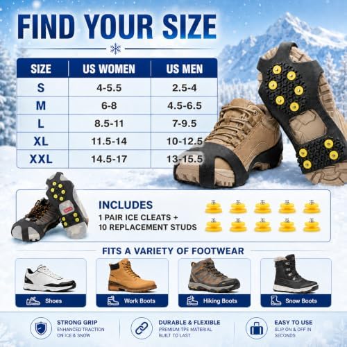 Ice Cleats for Shoes and Boots, Ice Snow Traction Cleats Grippers, Non Slip Shoe Ice Grippers