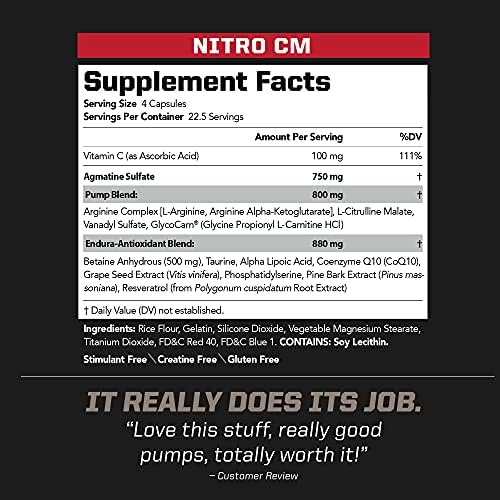 PMD Sports Nitro CM Nitric Oxide with Agmatine Supplement - 90 Capsules | Muscle Growth Support, Muscle Pump, L-Arginine, Endurance Antioxidants Boost