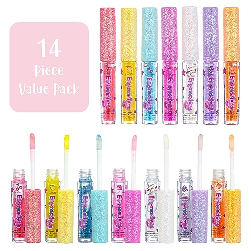 7pc Fruity Flavored Lip Gloss Set - Assorted Fruit Flavor-Great Gift | Non-Toxic Kids Makeup. Fun Shiny Lip Gloss Collection for Kids, Teens & Girls - Sweet & Glossy Lip Care