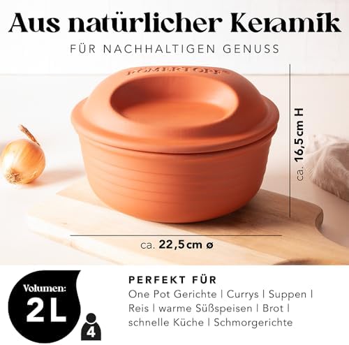 Romertopf 15005 Clay Roaster | Non-Stick Dutch Oven | Healthy Pot Cooking | Clay Baker | Versatile Cooking Vessel - 2.1 Quarts (2 Liters) 2-4 People