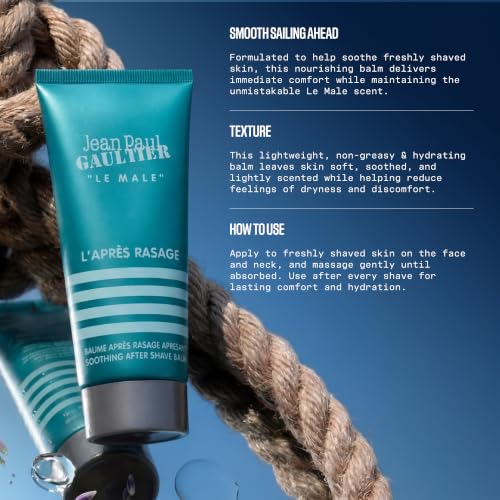 Jean Paul Gaultier Le Male Soothing Aftershave Balm - Cologne Scented Post Shave Balm for Men with Fresh Mint