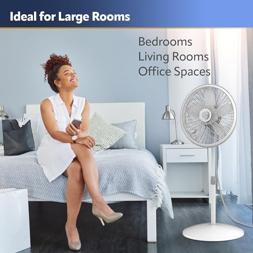Lasko Oscillating Pedestal Fan - Lasko Fan with Adjustable Height and 3 Cooling Speeds, Portable, 18", White, 1820