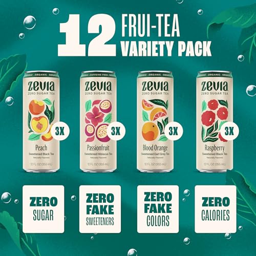 Zevia Zero Sugar Tea, Hibiscus Tea with Passionfruit Caffeine Free, 12 oz Cans (12-Pack) – Naturally Sweetened, Zero Calorie Sugar Free - Non-GMO Project Verified, Gluten-Free, Vegan