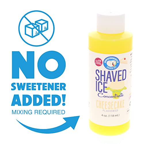 Hypothermias Shaved Ice and Snow Cone Syrup Unsweetened Flavor Concentrate - 4 Fl Oz - Makes 1 Gallon of Ready to Use Syrup - Cheesecake - Must Add