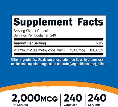 Nutricost Vitamin B12 (Methylcobalamin) 2000mcg, 240 Capsules, Gluten Free | Vegetarian Caps, GMO-Free, B12 Supplement