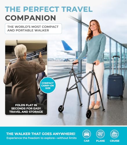 Stander Wonder Walker with 5-inch Wheels, Lightweight Folding Walker for Adults, Seniors, and Elderly, Collapsible Travel Walker