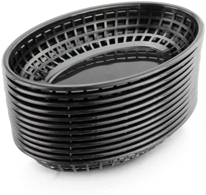 New Star Foodservice Fast Food Baskets, 9 1/4 x 6 Inch Oval, Set of 12, Black