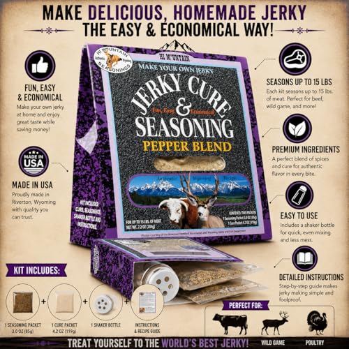 Hi Mountain PEPPER BLEND Jerky Seasoning and Cure Kit | Beef & Venison | Classic cracked pepper flavor, perfect jerky seasoning for deer, elk
