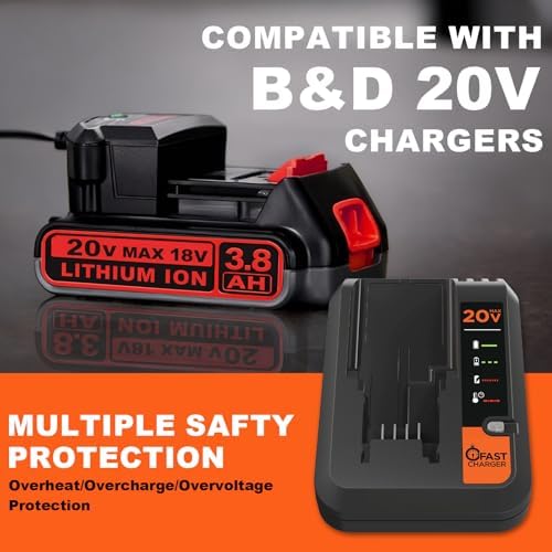VANTTECH 2Packs 3.8Ah LBXR20 Replacement for Black and Decker 20v Battery