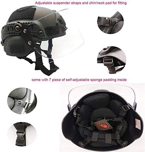 Airsoft MICH 2000 ACH Tactical Helmet with Clear Visor NVG Mount and Side Rail
