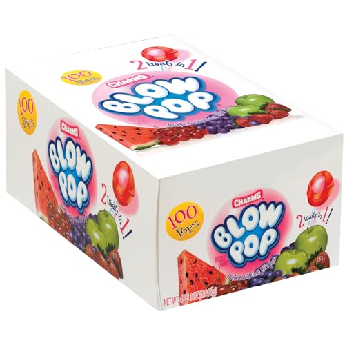 Charms Blow Pop Lollipops, Assorted Flavors, 100 Count, 4lb 1oz Box