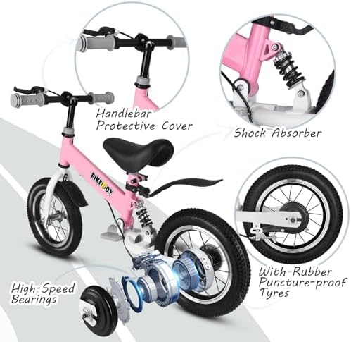 Balance Bike 2 in 1,The Dual Use of a Kids Balance Bike and Kids Bike,12 14 Inches for 2-6 Years Old,with Shock Absorbers, Fenders, Pedals, Auxiliary Wheels