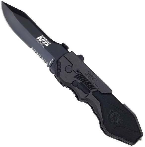 Smith & Wesson SWMP4LS 8.6in S.S. Assisted Folding Knife with 3.6in Serrated Clip Point Blade and Aluminum Handle for Outdoor Tactical Survival and