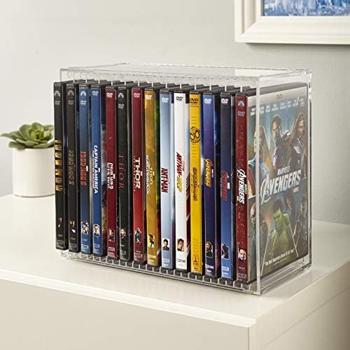 STORi Stackable Clear Plastic DVD Organizer with Rubber Feet | Rectangular Holder Perfect for Theater Room | Holds up to 14 Standard DVD Cases