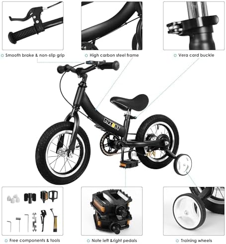 Balance Bike 2 in 1,The Dual Use of a Kids Balance Bike and Toddler Bike, for 2 3 4 5 6 7 Years Old -12 14 16 Inches with Training Theory, Brake, Pedal