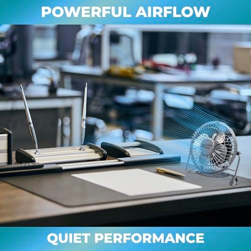 Comfort Zone 4-inch All-Metal Mini Desk Fan – High Velocity Portable USB Fan with 120V Wall Adapter