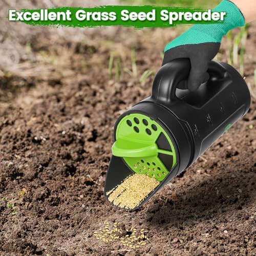 Hand Spreader Shaker, Multiple Adjustable Opening Sizes for All Purpose for Grass Seed, Fertilizer & Earth Food, Snow Salt