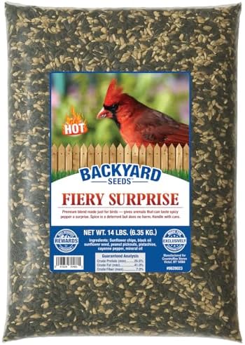CountryMax Backyard Seeds Fiery Surprise Spicy Bird Seed Blend – Hot Cayenne Pepper Bird Seed – Squirrel Resistant Wild Bird Food (14 Pounds)