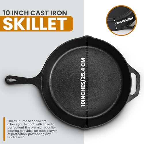Utopia Kitchen Cast Iron Skillet 12 Inch with Lid Chefs Frying Pan Black | Chefs Pan, Pre Seasoned Skiller, Indoor and Outdoor Use, Grill Safe Cookware, Even Heat Distribution, Durable