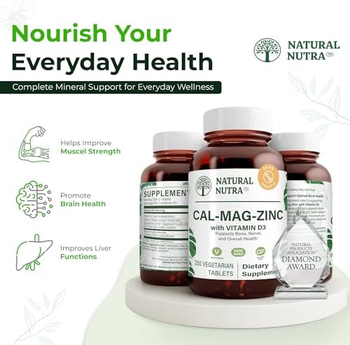 Natural Nutra Calcium Magnesium Zinc (Cal-Mag Zinc) with Vitamin D3,100 | Bone, Teeth, Muscle & Nerve Support, Gluten Free, Sugar Free