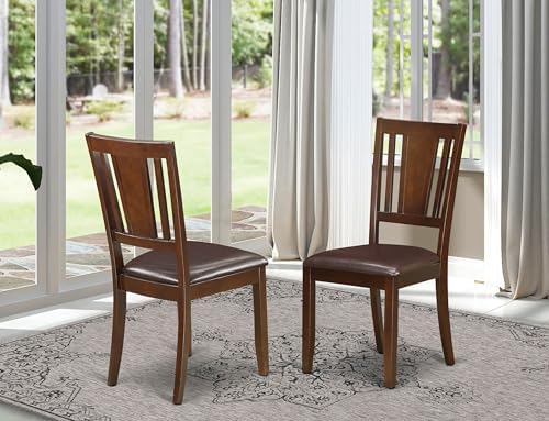 East West Furniture DUC-MAH-LC Dudley Kitchen Dining Chairs - Faux Leather Upholstered Wood Chairs, Set of 2, Mahogany