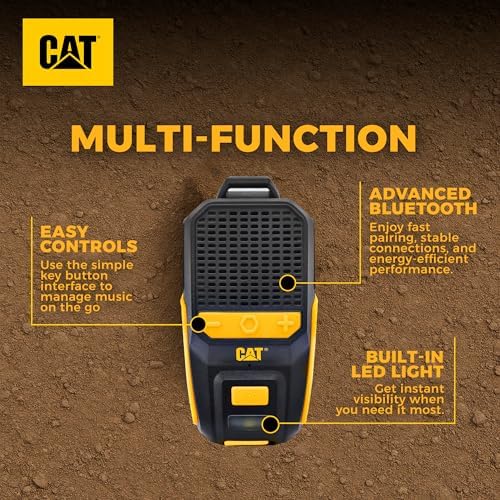 CAT Wearable Bluetooth Speaker | Clip-On Speaker with Built-in Mic for Jobsite, Construction, Outdoor | Water-Resistant | Hands-Free Calls & Music