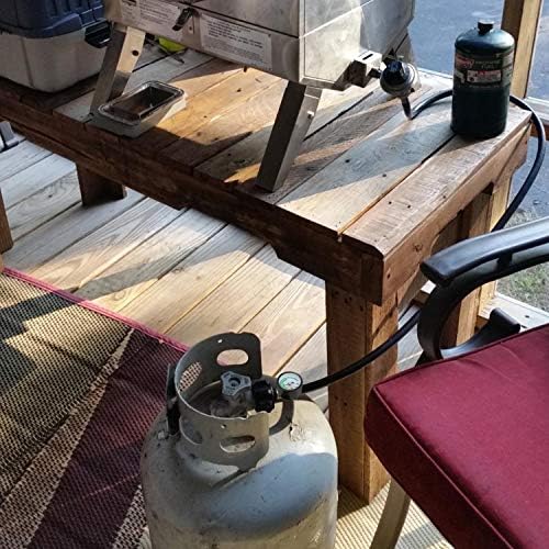 STYDDI 1lb to 20lb Propane Adapter Hose with Gauge, 4FT Propane Hose Converter Kit 1 lb to 20 lb for Weber Q Grill, Coleman Camp Stove