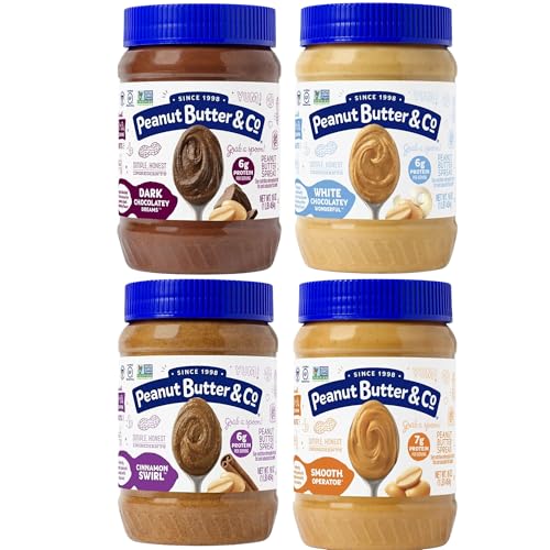 Peanut Butter & Co. Peanut Butter Variety Pack, 4 Flavors, 16 oz (4 Pack) | Non-GMO Project Verified, Gluten Free, Vegan, 6-7g Protein, 4 Flavors, No HFCS, USA-Frown, Pantry-Friendly Pack