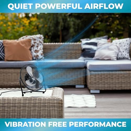EZ-CHILL 12” Cradle Floor Fan, 3 Speed, High Velocity, 180 Degree Adjustable Tilt, All-Metal, Carry Handle, Rubber Feet, Airflow 15.42 ft/sec, Ideal for Home, Bedroom & Office, Black