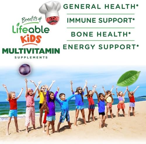 Lifeable Kids Multivitamin Gummies | Great Tasting Multivitamin for Kids | with Vitamins A, C, D, E, B6, B12, Zinc, Biotin, Folic Acid, Iodine