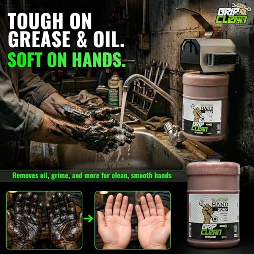 Grip Clean Heavy Duty Hand Cleaner For Mechanics, Natural Pumice, 64 Oz | Clay Infused, Grease, Oil, Grime Remover, Moisturizing Coconut Olive Oils, Lime Scent, For Shop, Garage, Industrial Use
