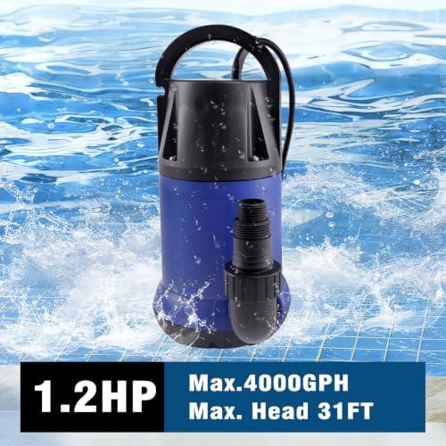 1.5HP Sump Pump, 4000GPH High Flow Clean&Dirty Water Pump