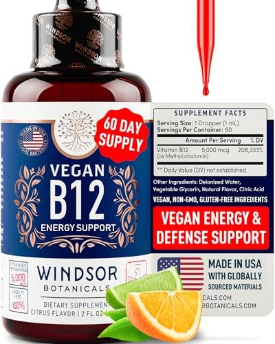 Vegan Vitamin B12 Liquid - Max Strength Methylcobalamin B12 Sublingual 5000 mcg - Fast Absorbing Supplement for Mood